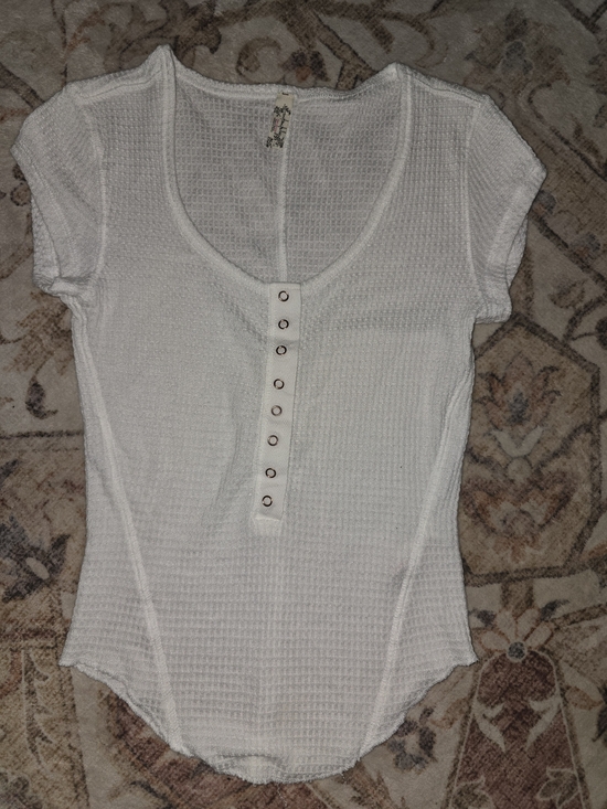 Free People Tops - Free People White Waffle Knit Short-Sleeve Henley